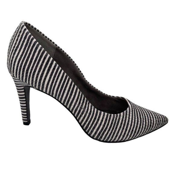 Seychelles Black & White Stripe Heels Rubber Sole Pointed Toe - Picture 4 of 9